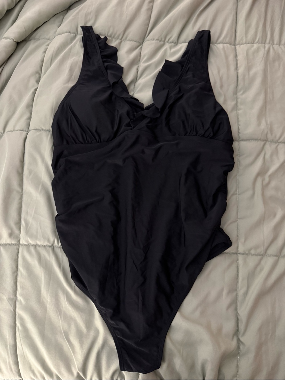 Source Unknown Black One-Piece Swimsuit with Ruffle V-Neck